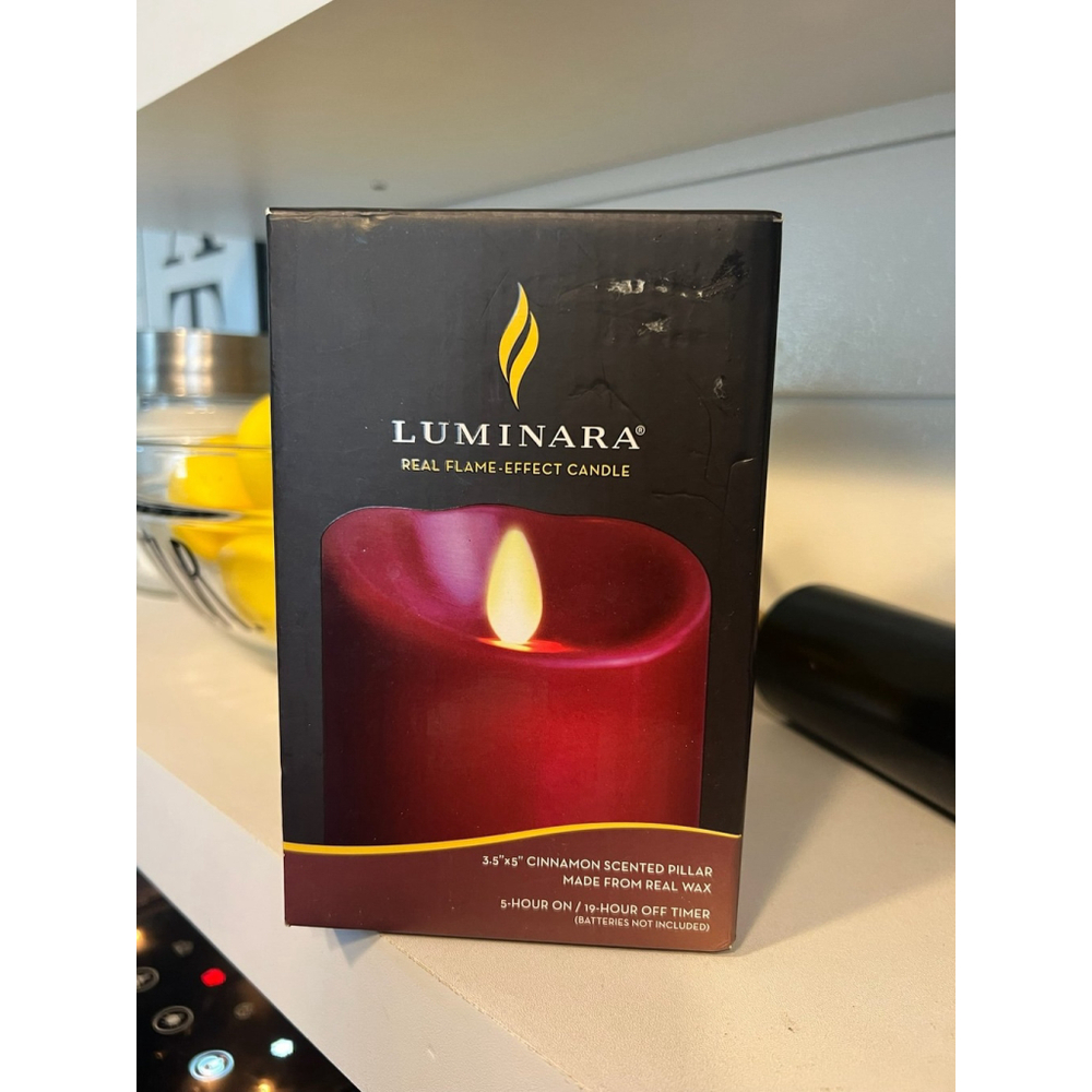 LUMINARA 5" BURGUNDY CINNAMON SCENTED PILLAR CANDLE WITH 5 HR TIMER